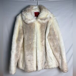 Jennifer Lopez Plush Cream and Tan Faux Fur Teddy Jacket